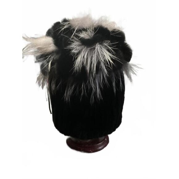 Chinchilla Rex Rabbit Fur Black /White Stretch Women\'s Winter Hat main image 5
